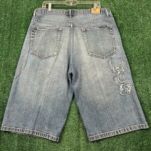 Vintage NBN Gear Embroidered Phoenix Jean Shorts Mens 38x14" Blue Y2K JNCO Style